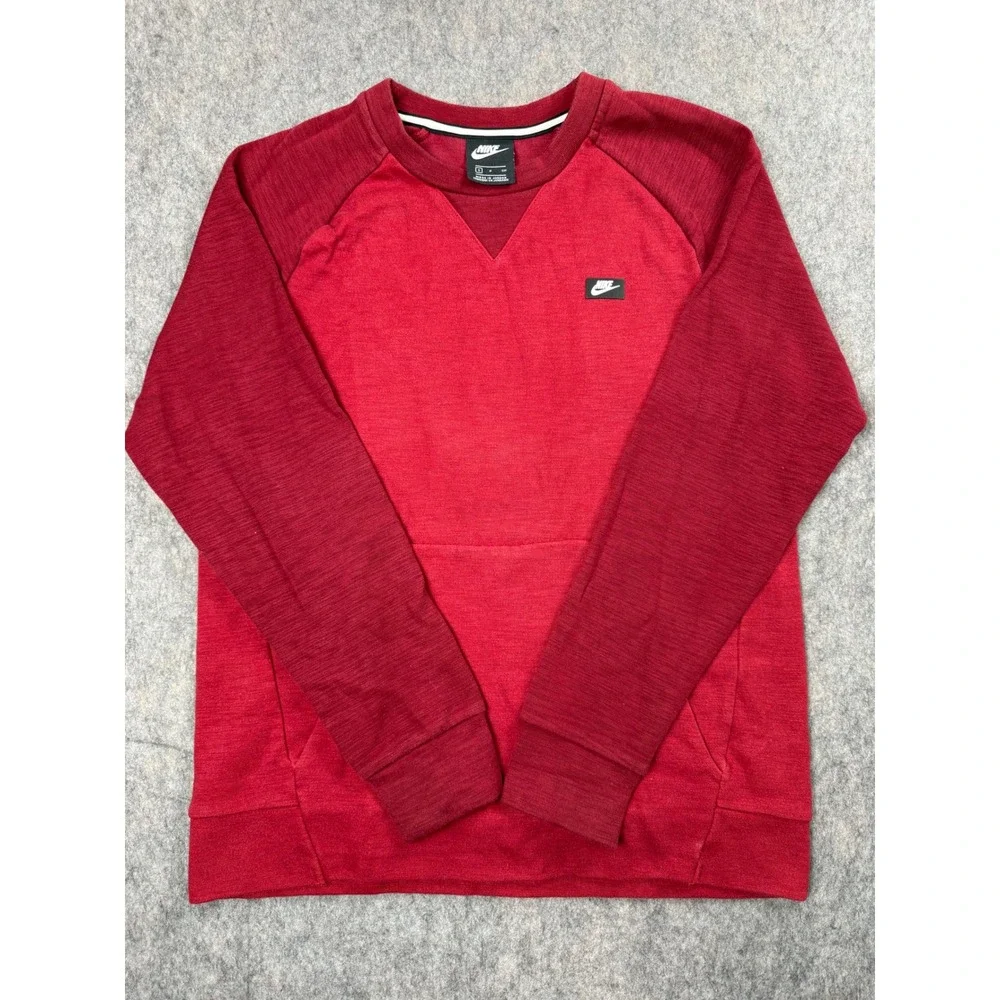 Nike Mens Red Two Tone Raglan Crewneck Sweatshirt Kangaroo Pocket Small